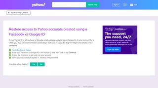 
                            4. Restore access to Yahoo accounts created using a Facebook ...