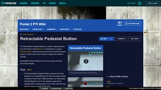 
                            1. Retractable Pedestal Button | Portal 2 PTI Wiki | FANDOM powered by ...