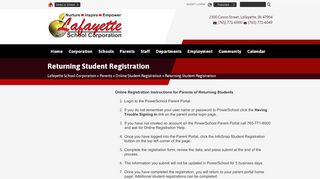 
                            8. Returning Student Registration - Lafayette School Corporation