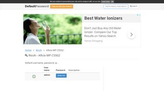 
                            8. Ricoh - Aficio MP C5502 default passwords