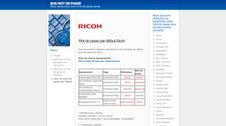 
                            8. Ricoh - Liste de mots de passe par défaut (paramètres d'usine)