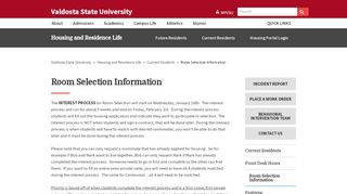 
                            7. Room Selection Information - Valdosta State University