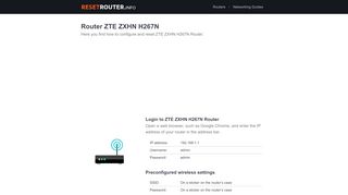 
                            3. Router ZTE ZXHN H267N - How to Reset and …