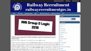 
                            10. RRB Group D Login 2018: RRB Candidate Login for Admit Card