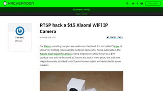 
                            4. RTSP hack a $15 Xiaomi WiFi IP Camera - By - Hacker Noon
