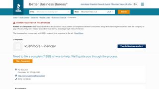 
                            5. Rushmore Financial | Complaints | Better Business Bureau® Profile