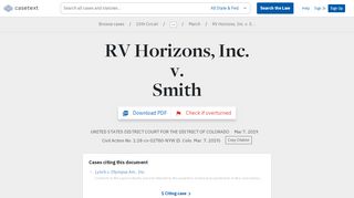 
                            9. RV Horizons, Inc. v. Smith, Civil Action No. 1:18-cv-02780-NYW ...