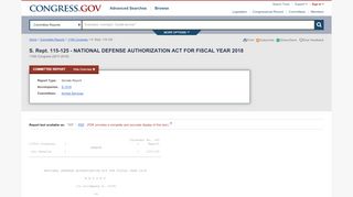 
                            11. S. Rept. 115-125 - NATIONAL DEFENSE AUTHORIZATION ACT FOR ...