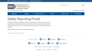 
                            5. Safety Reporting Portal | NCCIH