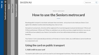 
                            6. SA.GOV.AU - How to use the Seniors metrocard