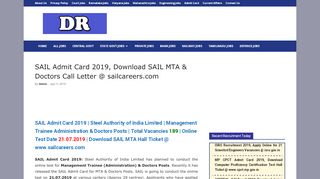 
                            8. SAIL Admit Card 2019, Download SAIL MTA & Doctors Call ...