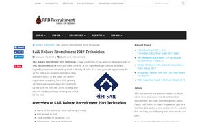 
                            9. SAIL Bokaro Recruitment 2019 Technician - RRB Recruitment 2019