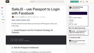 
                            4. SailsJS - use Passport to Login with Facebook - DEV Community