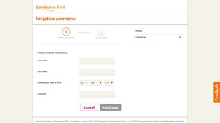 
                            5. Sainsbury's Bank Servicing - Forgotten username