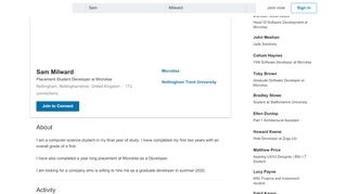 
                            7. Sam Milward - Placement Student Developer - Microlise | LinkedIn
