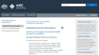 
                            1. Scheduled service interruptions | ASIC - Australian Securities and ...