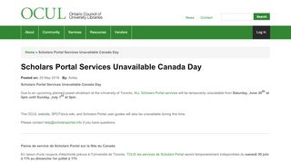 
                            6. Scholars Portal Services Unavailable Canada Day | Ontario ...