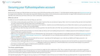 
                            5. Securing your PythonAnywhere account | PythonAnywhere help