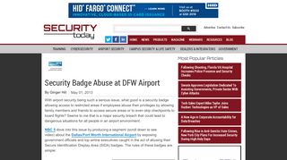 
                            9. Security Badge Abuse at DFW Airport -- Security Today