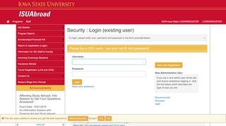 
                            9. Security > Login (existing user) > ISUAbroad