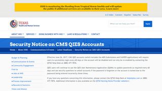 
                            9. Security Notice on CMS QIES Accounts | Texas …