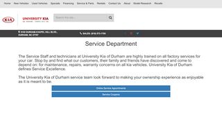 
                            8. Service Department Information - University Kia Durham