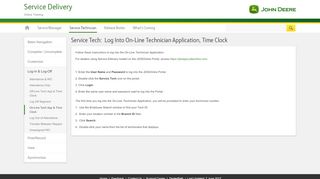 
                            1. Service Tech: Log Into On-Line Technician Application, Time Clock