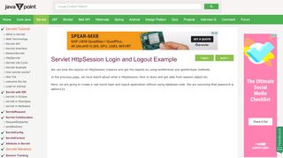 
                            10. Servlet HttpSession Login and Logout Example - javatpoint