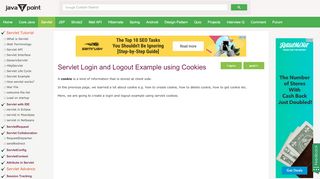 
                            9. Servlet Login and Logout Example using Cookies - javatpoint