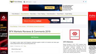 
                            7. SFX Markets Reviews & Comments 2019 - Forex Ratings