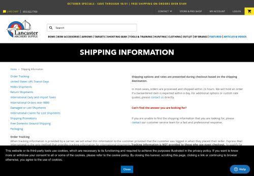
                            4. Shipping Information - Lancaster Archery Supply