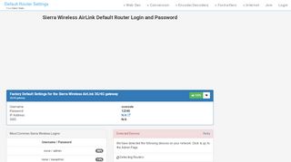 
                            1. Sierra Wireless AirLink Default Router Login and Password