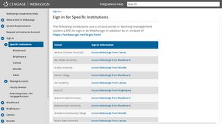 
                            9. Sign in for Specific Institutions - WebAssign