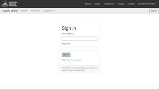 
                            2. Sign in - Housing Online (ANU)