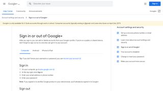 
                            4. Sign in or out of Google+ - Computer - Google+ Help