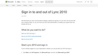 
                            2. Sign in to and out of Lync 2010 - Lync - Office Support