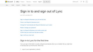 
                            2. Sign in to and sign out of Lync - Office Support - Office 365