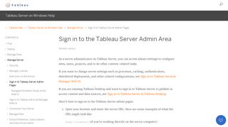 
                            4. Sign in to the Tableau Server Admin Area - Tableau