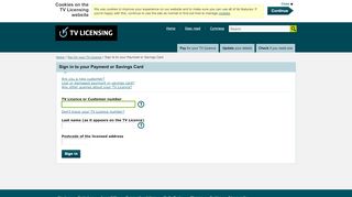 
                            8. Sign in to your Payment or Savings Card - TV Licensing ™