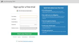 
                            6. Sign up for a free trial | Less Annoying CRM