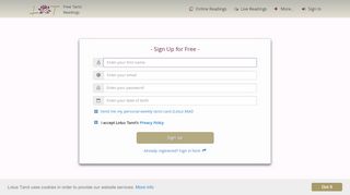 
                            7. Sign Up for Free @ Lotus Tarot