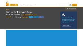 
                            6. Sign up for Microsoft Azure | Azure | Channel 9
