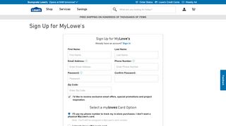 
                            2. Sign Up - Lowe's