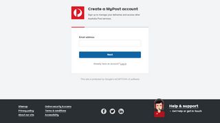 
                            2. Sign up - MyPost - Australia Post