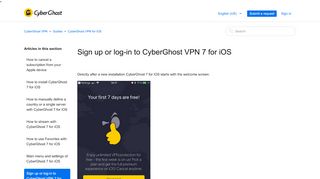 
                            4. Sign up or log-in to CyberGhost VPN 7 for iOS