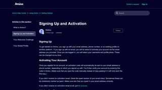 
                            8. Signing Up and Activation – Amino Help Center