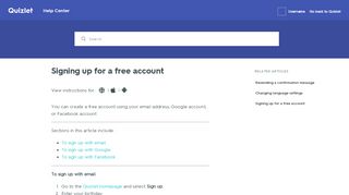 
                            11. Signing up for a free account – Quizlet Help Center