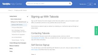 
                            1. Signing up With Taboola – Taboola Advertiser Help Center