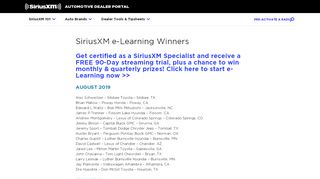 
                            5. SiriusXM e-Learning Winners - SiriusXM Dealer Portal