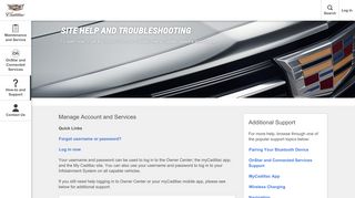 
                            2. Site Help and Troubleshooting - Cadillac Owner Center